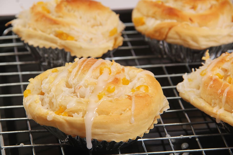 bakery, bread, corn, coconut, food, eat, delicious, food and drink HD wallpaper