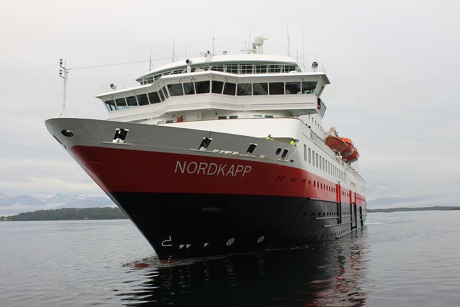 Nordkapp ship on sea, post-ship, cruise ship, norway, water, mode of transportation, HD wallpaper