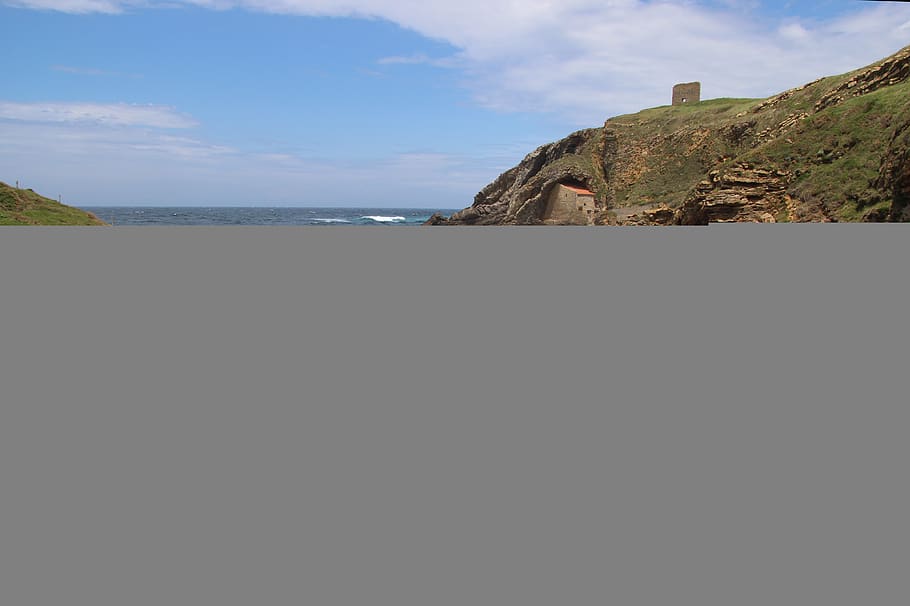 bay, beach, lonely, rocky, landscape, atlantic, northern spain, HD wallpaper