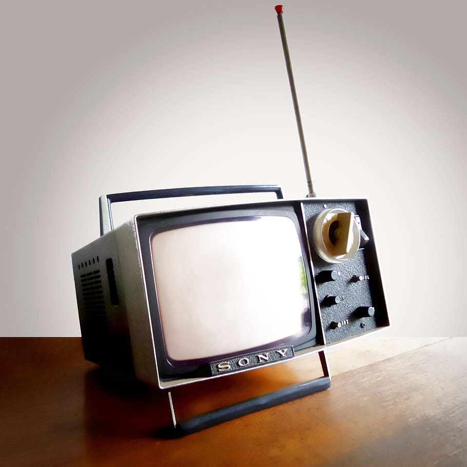 vintage gray Sony CRT TV on brown surface, Japanese, Portable Tv, HD wallpaper