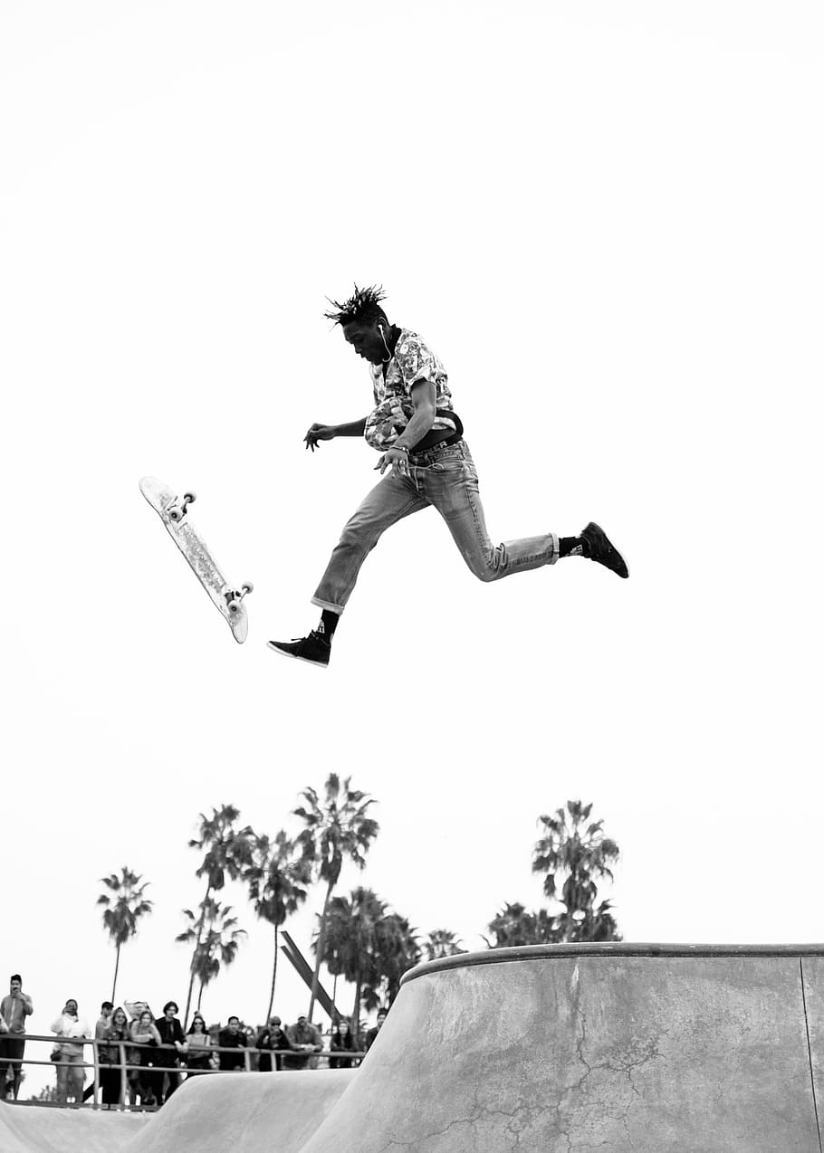 Hd Wallpaper Moon Mission Grayscale Photo Of Man Doing Skateboard Tricks Wallpaper Flare