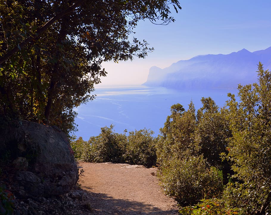 trail, landscape, lake, excursion, forest, mountain, busatte HD wallpaper