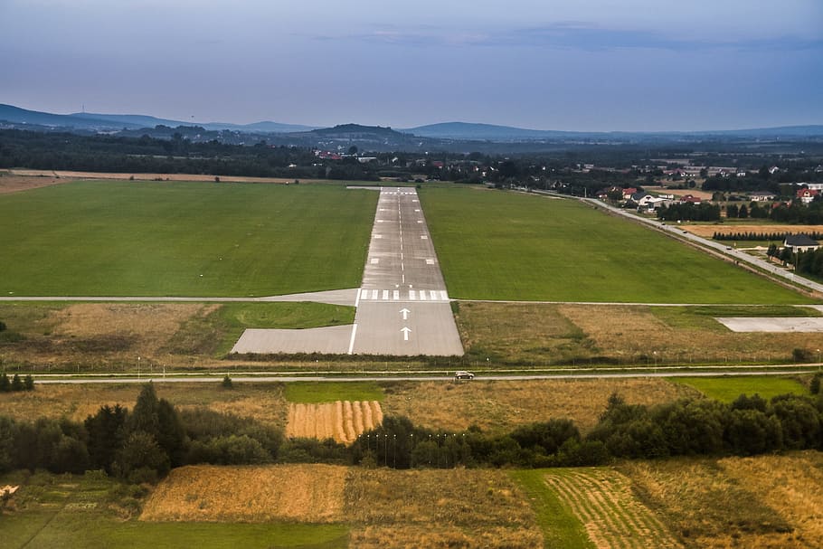 airport, runway, aerial photo, masłów, swietokrzyskie, poland, HD wallpaper
