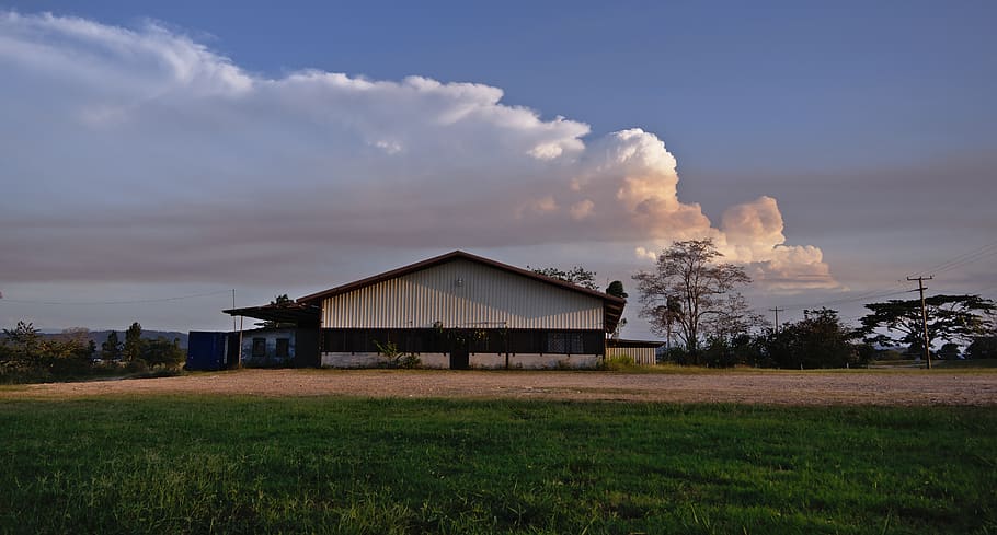cloud, sky, structure, warehouse, heaven, white, weather, nature HD wallpaper