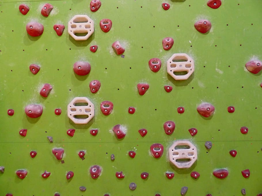 climbing holds, red, exercise wall, beginners, beginner wall HD wallpaper