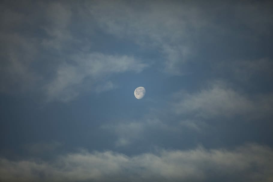 moon on white and blue sky, photo of full moon, cloud, cloud - sky HD wallpaper