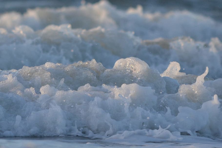 waves, foam, sea, winter, water, nature, environment, blue HD wallpaper