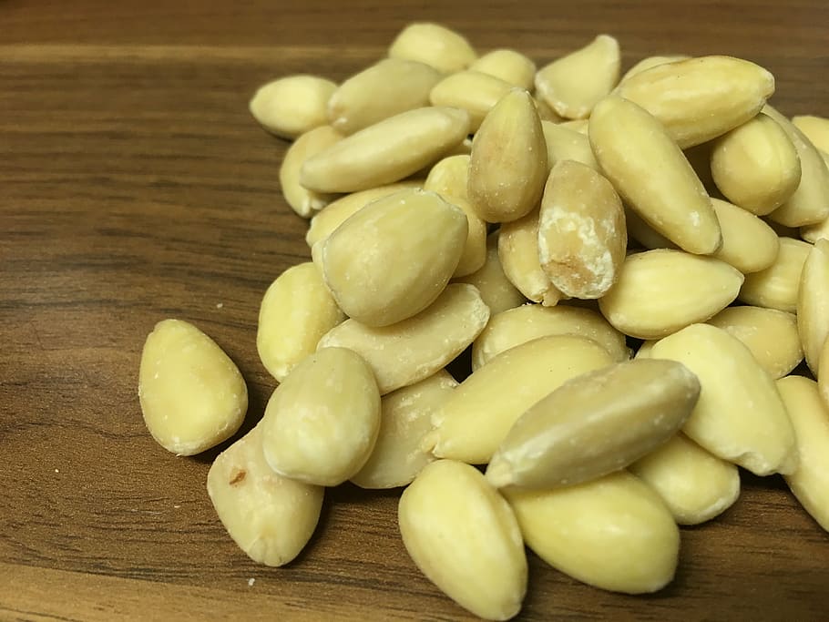 almonds, blanched, blanched almonds, table, nuts, delicious HD wallpaper