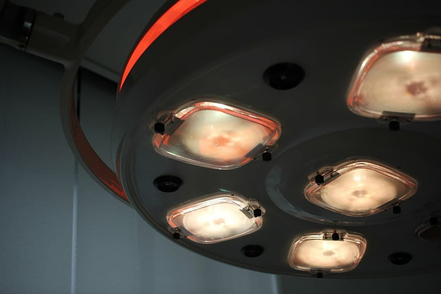 white and gray hospital lamp, operating room, lighting, lighting equipment