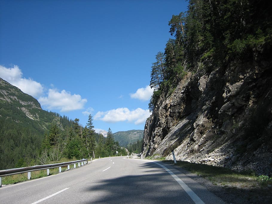 road, mountain, alpine, landscape, transportation, sky, direction HD wallpaper
