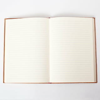 opened notebook, blue, lined, paper, brown, cover, still, items HD wallpaper