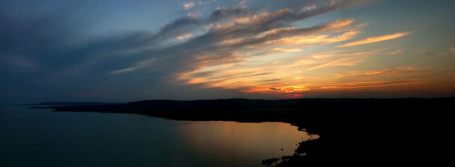 sunset, lake balaton, tihany, nightfall, cozy, light, sky, waterfront HD wallpaper