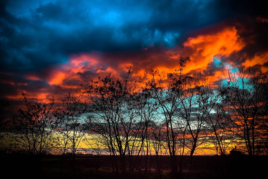 sunset, clouds, lights, difficult, stormy, weather, colors HD wallpaper