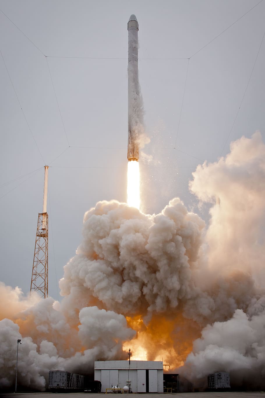 rocket launch during daytime, spacex, lift-off, flames, propulsion