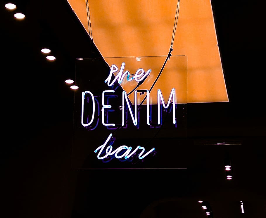turned on white Denim bar sign, turned-on The Denim Bar signage HD wallpaper