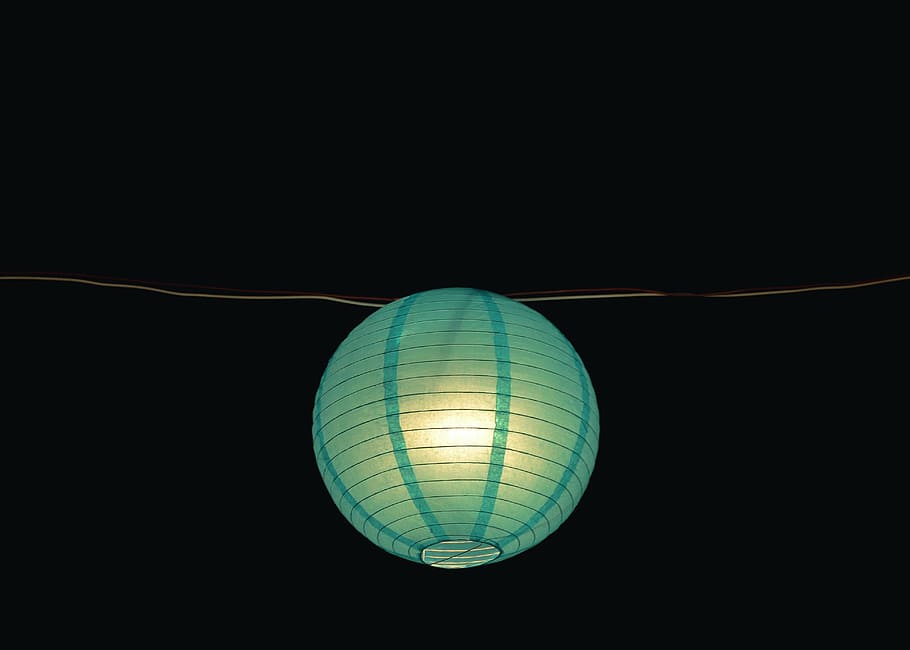 blue lantern, green, pendant, lamp, dark, night, light, bulb HD wallpaper