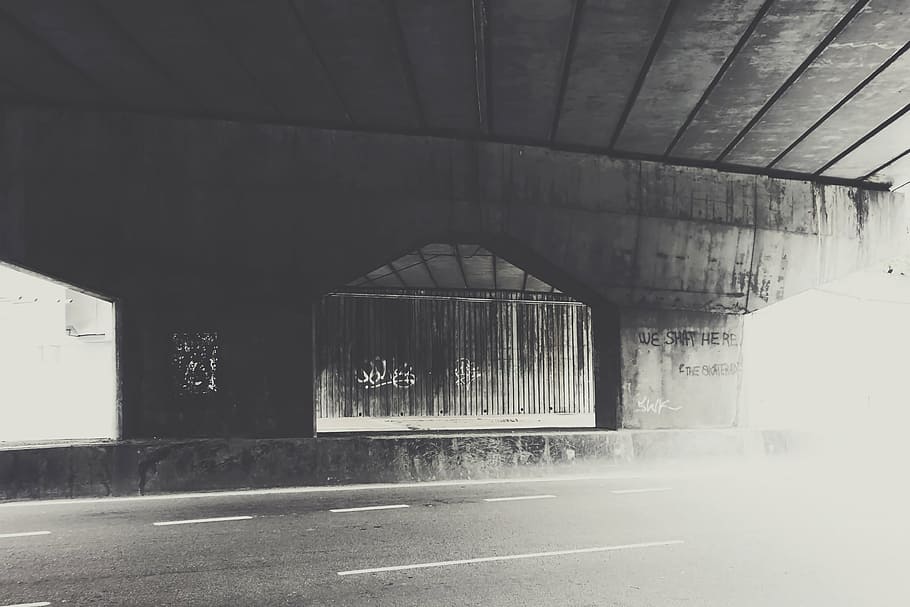 grayscale photography of underground road, black, white, house HD wallpaper