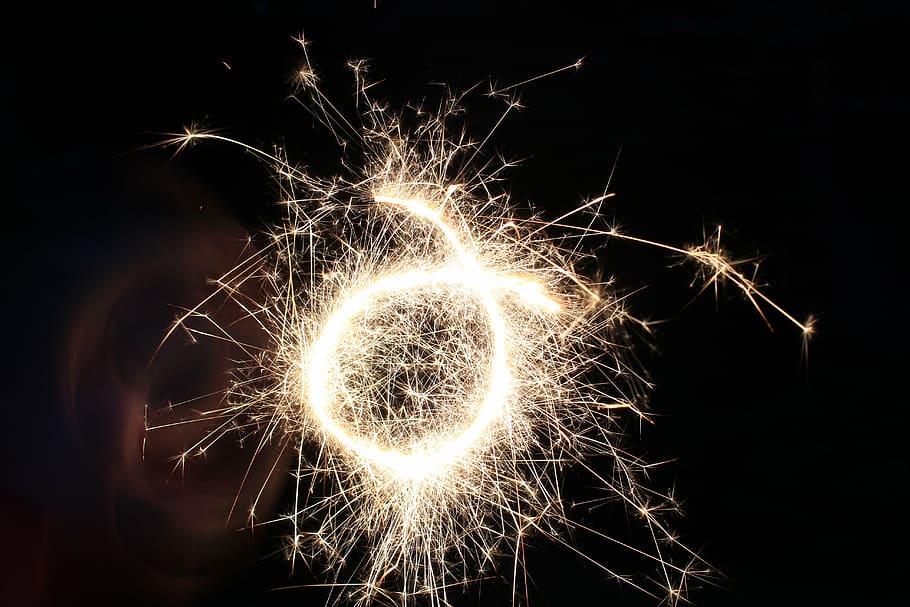 sparkler, fire, night, sizzle, ember, motion, celebration, illuminated HD wallpaper
