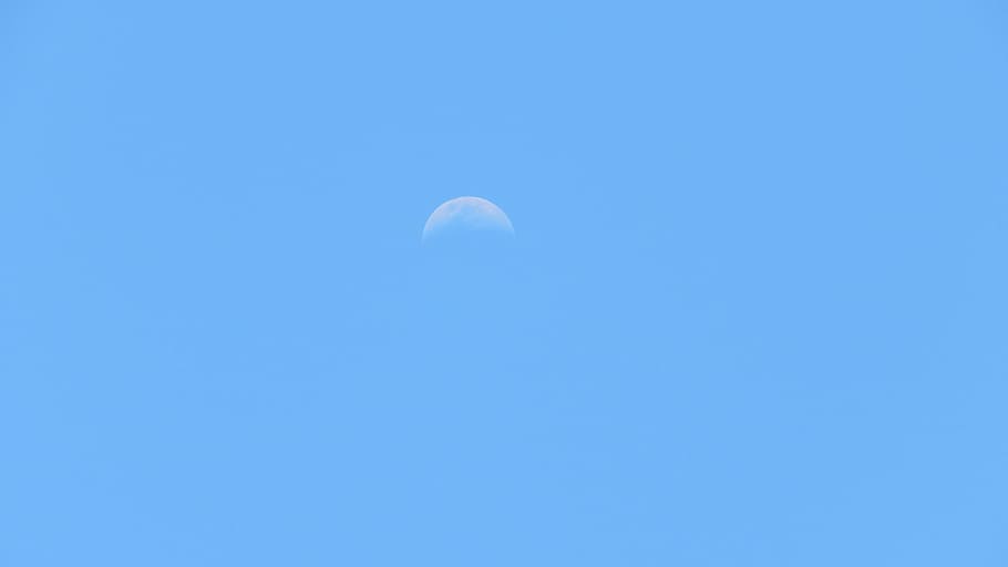 Moon, Sky, Blue, Blue, Day, Daytime, crescent moon, backgrounds HD wallpaper