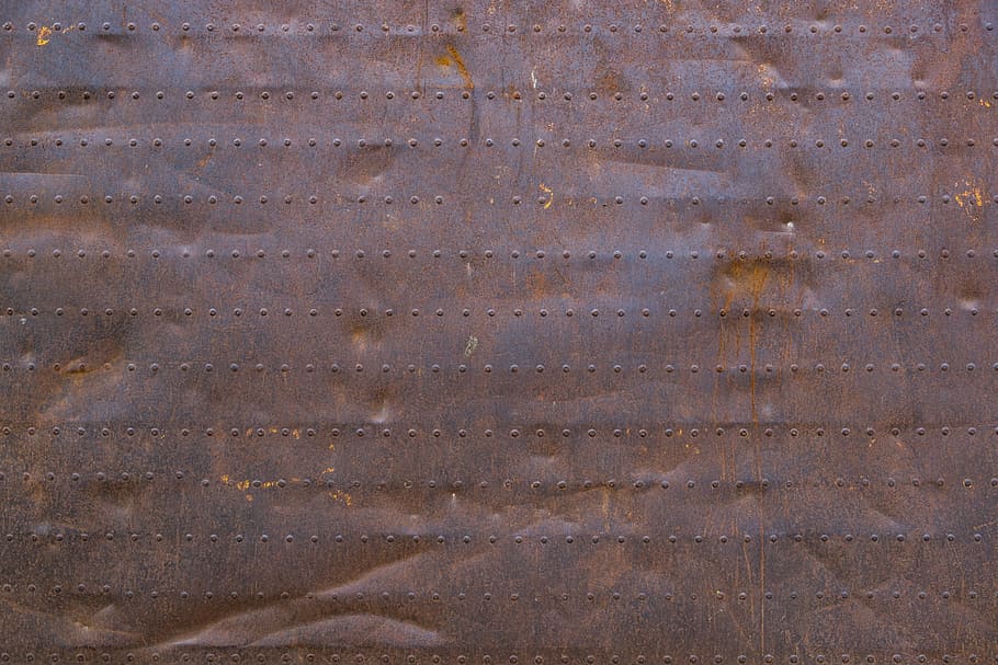 brown metal board, steel, iron, industry, stainless, rivet, background, HD wallpaper