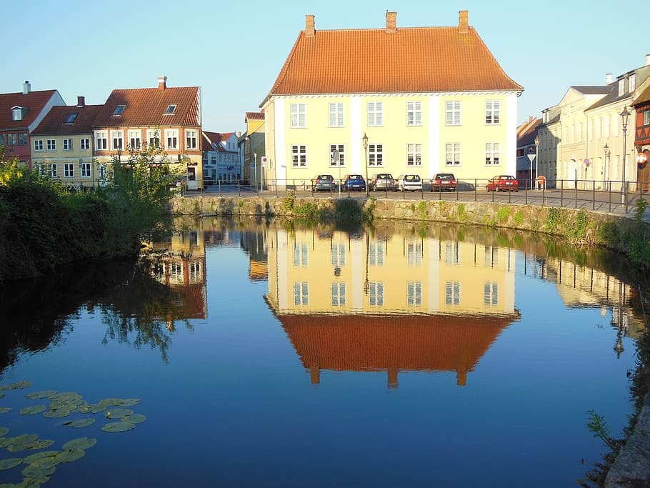 Old, Buildings, Moat, old buildings, streetscape, reflections HD wallpaper
