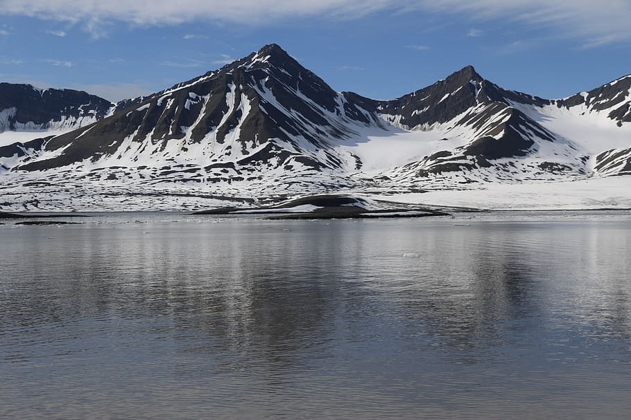 svalbard, ice, arctic, landscape, mountain, snow, reflection HD wallpaper