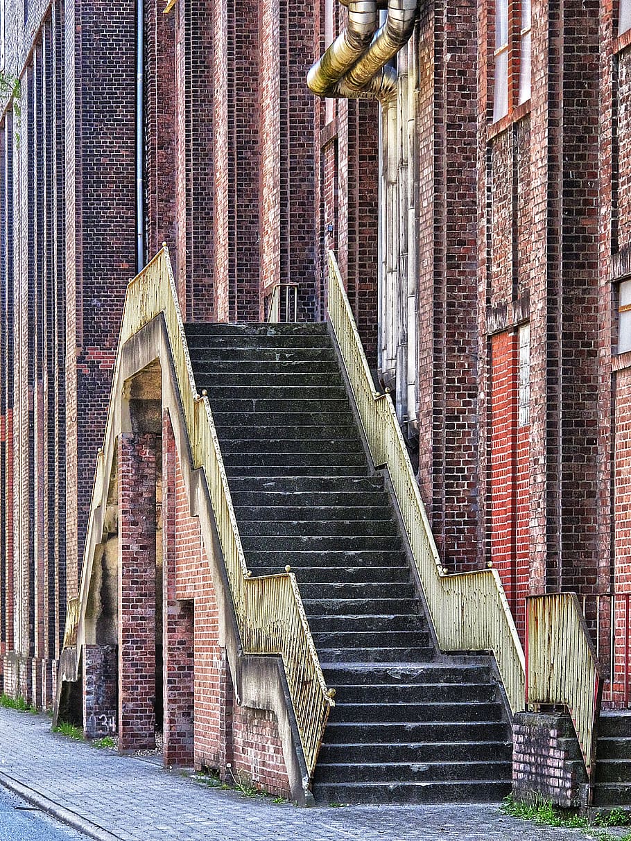 stairs, facade, clinker, historically, zeche westfalen, building HD wallpaper