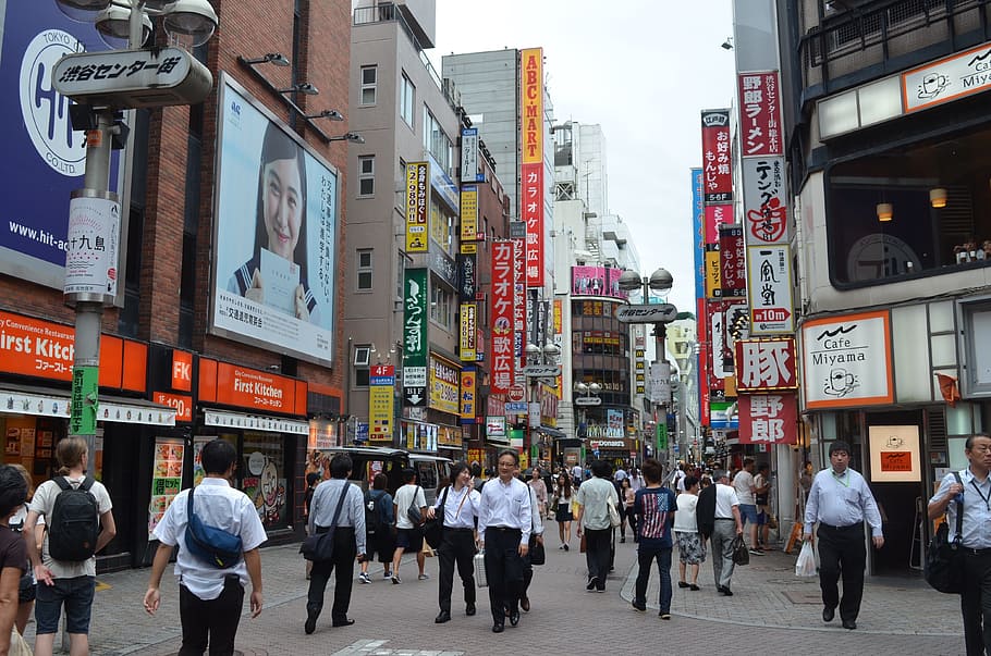 buildings, stucture, crowd, people, walking, men, women, shopping, HD wallpaper