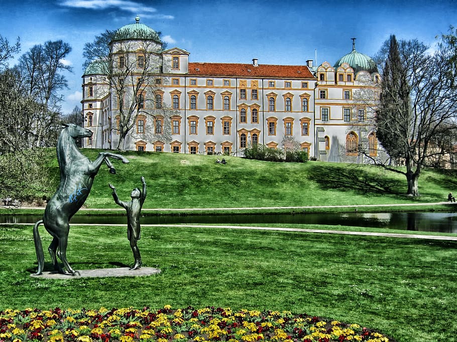 Celle Castle, Germany, Building, architecture, trees, statue HD wallpaper