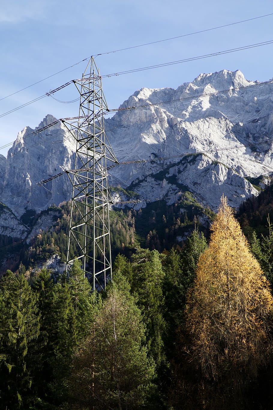 mountains, alpine, pylon, autumn, snow, european Alps, nature HD wallpaper