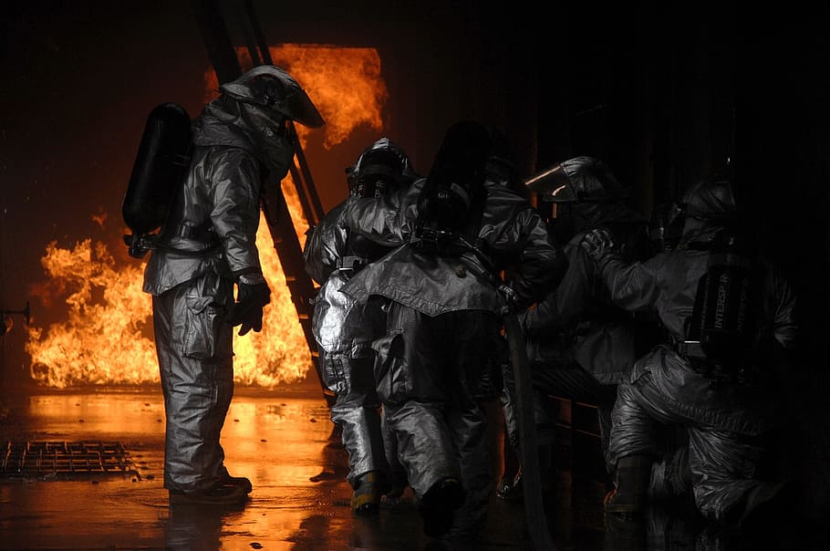 firefighters, portrait, training, monitor, hot, heat, dangerous HD wallpaper