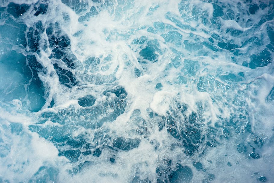 blue water with foam, waves, ocean, sea, beach, vacation, sand HD wallpaper