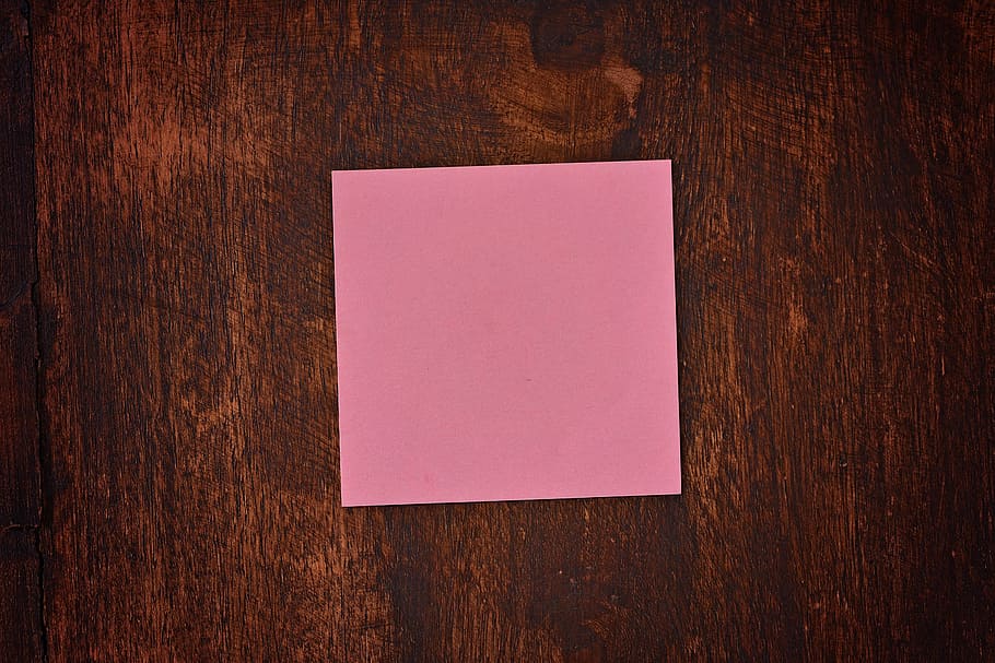 empty pink post-it note, stickies, notepad, list, wood, wood background HD wallpaper