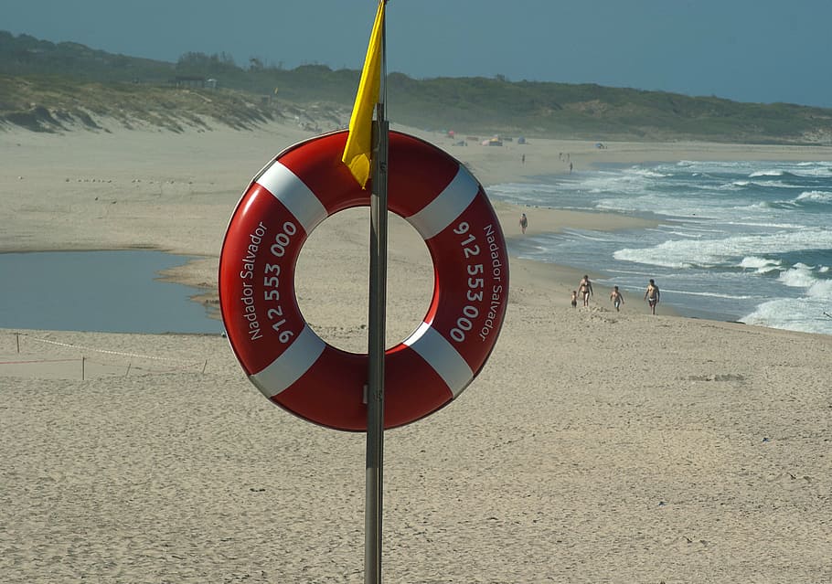 buoy, rescue, beach, security, water, land, sea, sand, sky HD wallpaper