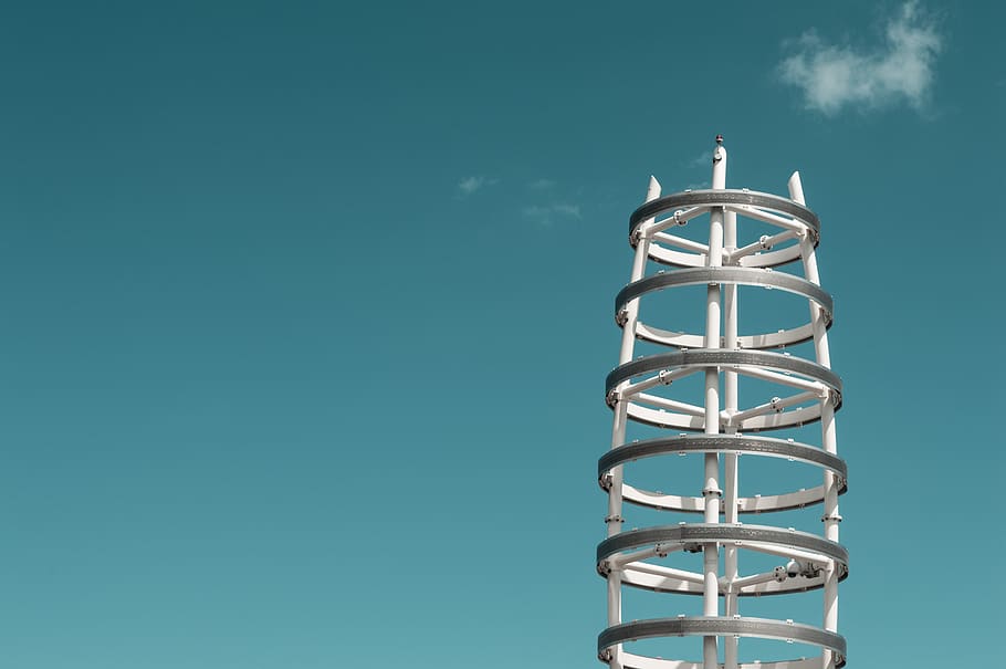 blue sky, high, industry, modern, outdoors, pattern, steel HD wallpaper