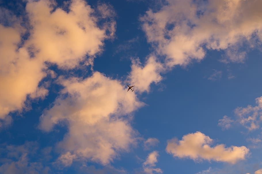 clouds, airplane, silhouette, aircraft, sky, travel, flight, HD wallpaper