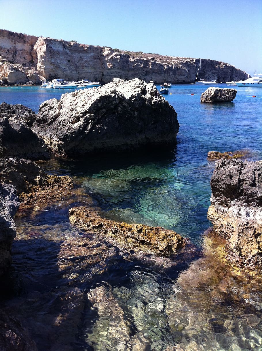 stone, cliffs, sea, water, mountain, landscapes, malta, the mediterranean sea HD wallpaper