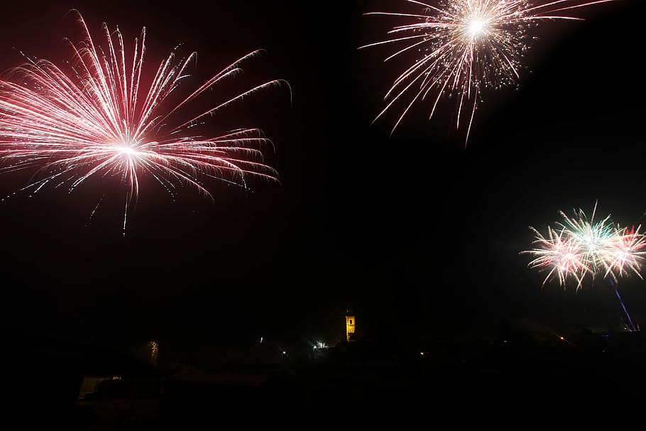 fire display at nighttime wallpaper, dark, fireworks, new year HD wallpaper