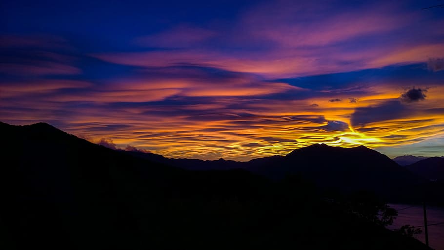 silhouette of mountain at golden hour, silhouette of sunset, cloud HD wallpaper