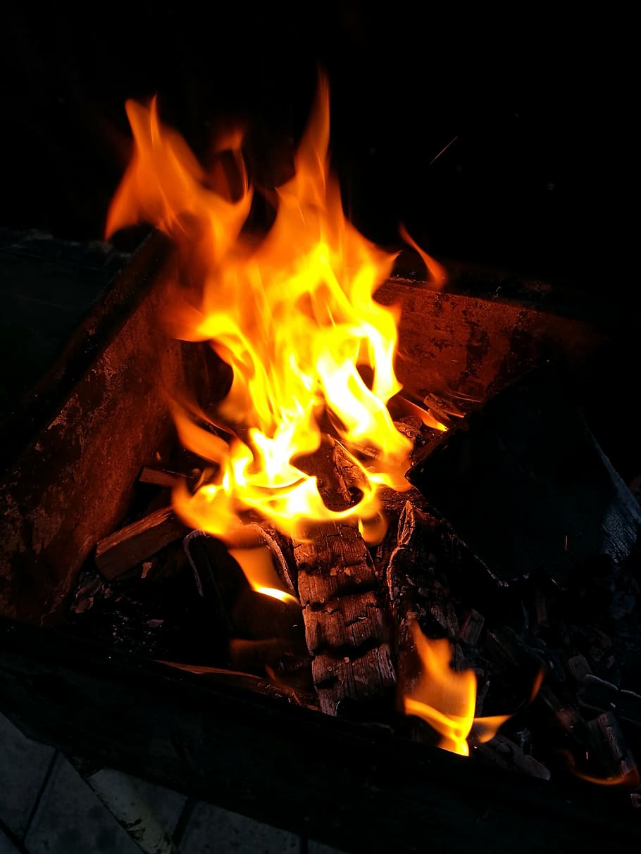fire, bonfire, flame, coals, summer, firewood, heat, spark HD wallpaper