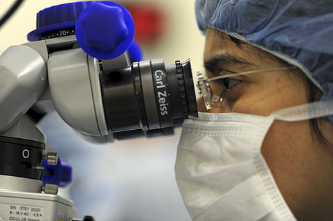 person using microscope, doctor, technology, transplant, operation HD wallpaper
