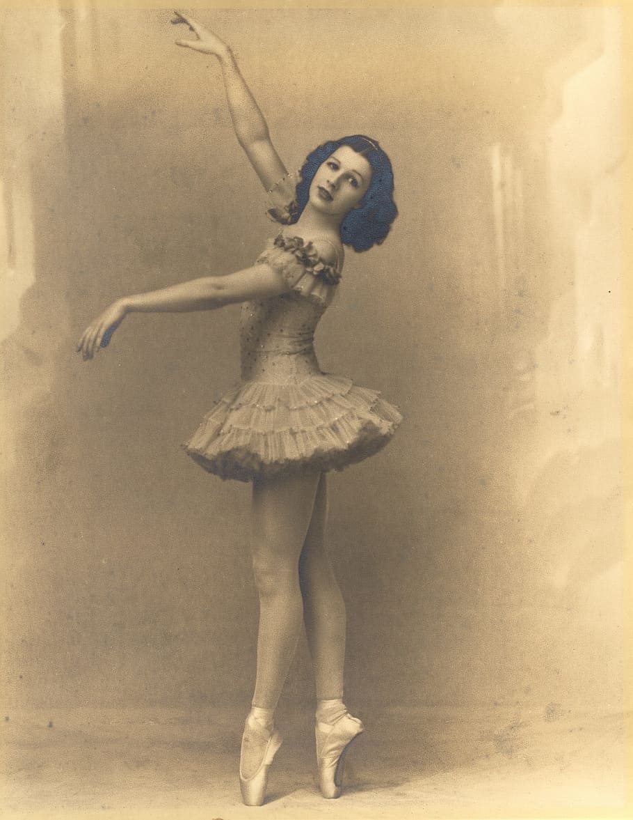 photo of woman wearing ballet dress, vintage, retro, ballerina