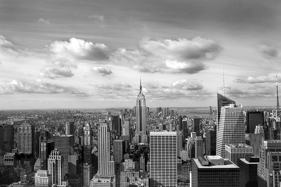New York City skyline in greyscale photography, big city, nyc