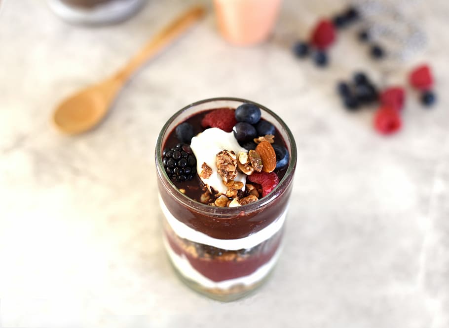 clear shot glass with fruits, food, close-up, drink, freshness HD wallpaper