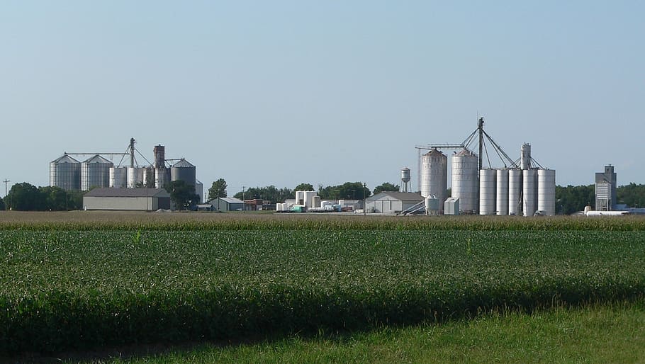 byron, nebraska, fields, crops, agriculture, grain elevator HD wallpaper