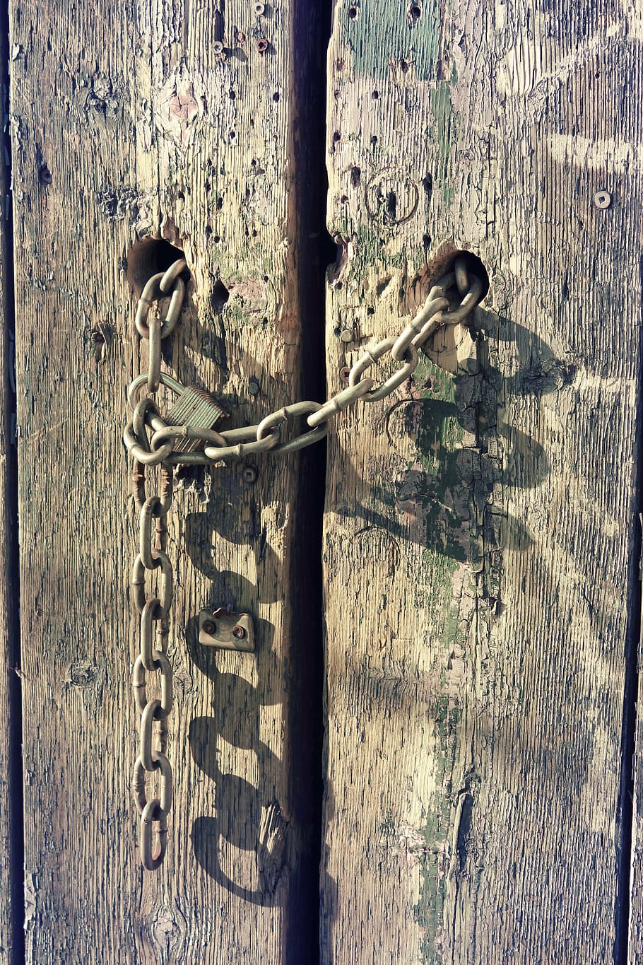 gate, architecture, chain, chains, metal, iron, lock, wood HD wallpaper