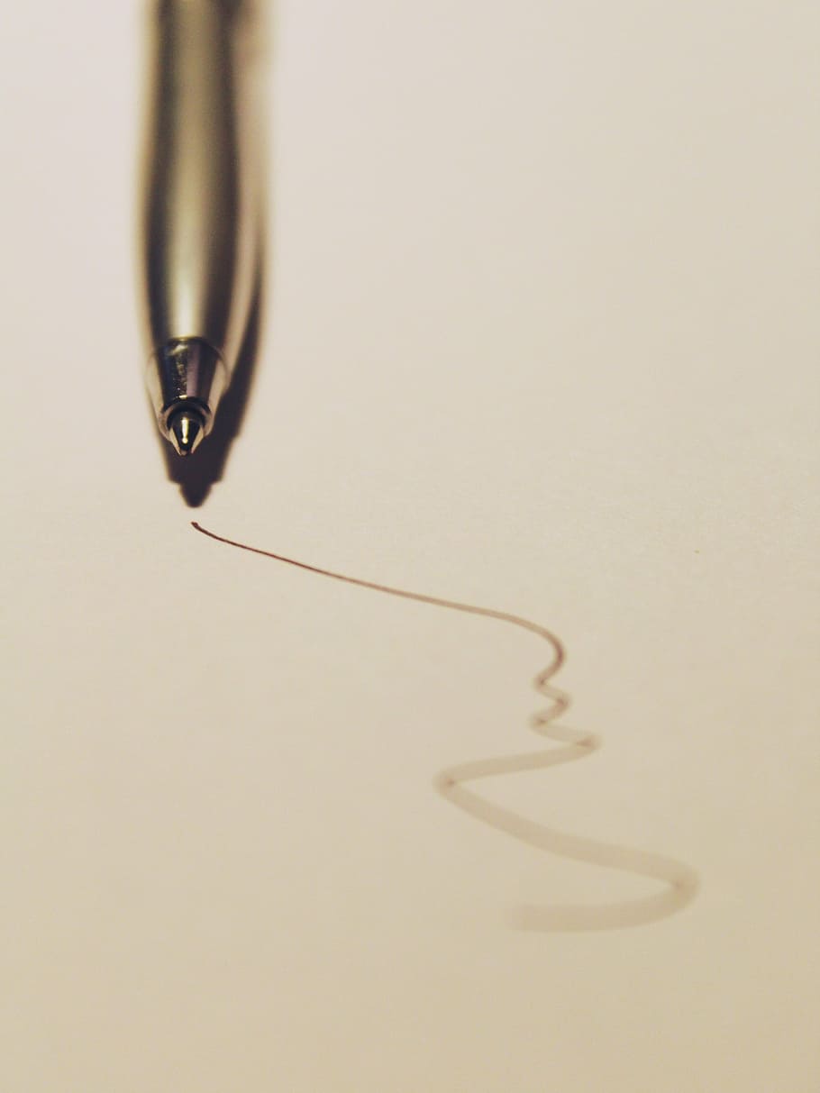 macro photography of silver ballpoint pen, paper, stroke, leave HD wallpaper