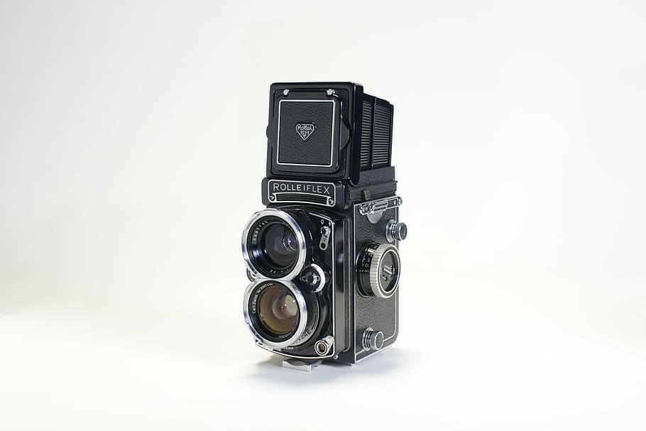 black and gray camera on white surface, the camera, vintage HD wallpaper