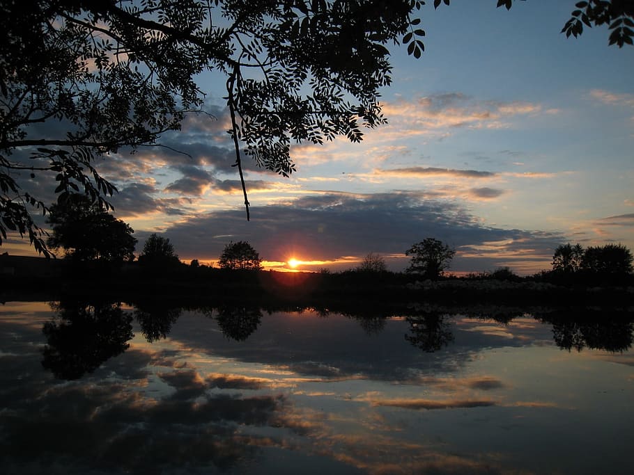 sunset, landscape, nature, france, river, clouds, sky, water HD wallpaper
