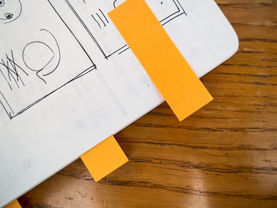 notebook, mockups, sketch, design, creative, sticky notes, business HD wallpaper